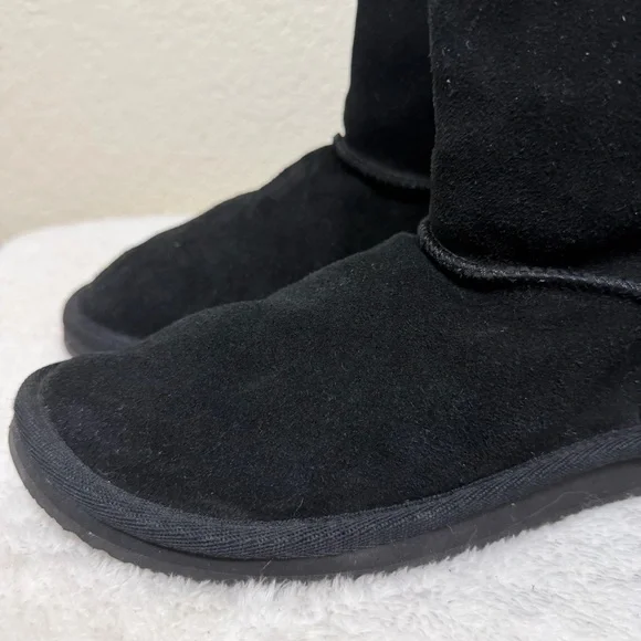 Juicy Couture Black Suede Boots Silver Sequin Juicy back faux fur lined Size 8 - Picture 2 of 12